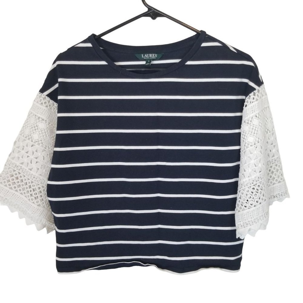 Lauren Ralph Lauren Womens S Blue Stiped Crochet L